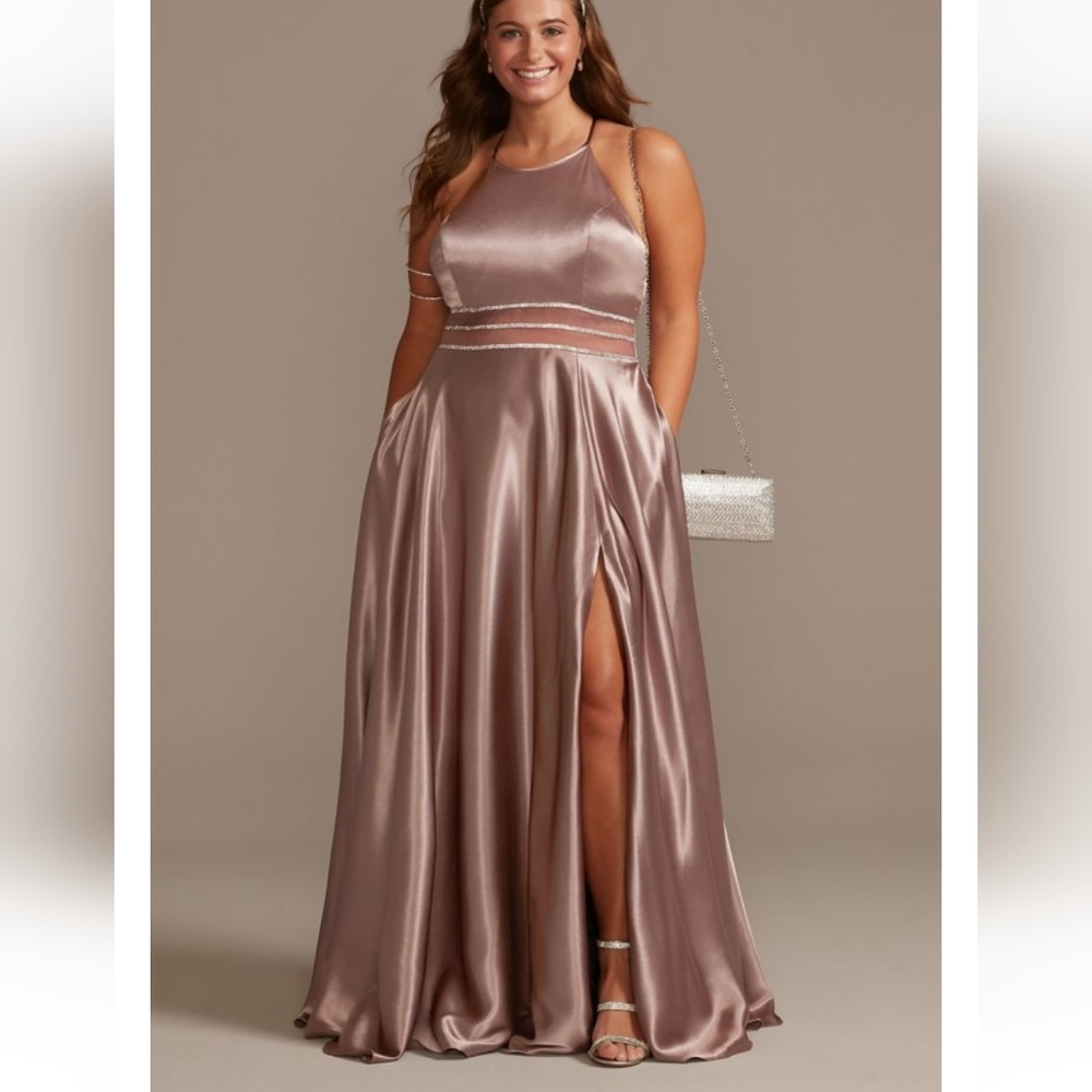 Satin High Neck Illusion Waist Prom dress